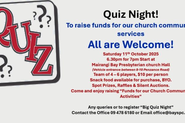 Quiz Night at the church on Saturday 11-Oct-2025